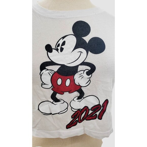 Disney XS Mickey Mouse Shirt Crop Top Short Sleeve 2021 Lightweight Dead Stock - Picture 2 of 6